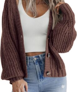 HOTOUCH Cardigans for Women UK Short Open Front Jumpers with Buttons Ladies Loose Long Sleeve Knitwear Oversized Sweater