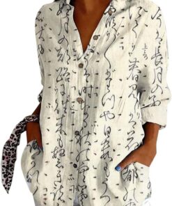 Mujer Camisa Holgada de Manga Larga Blusa Informal con Estampado Gráfico Blusones Mujer Tallas Grandes Moda Suelto Casual Camisas Larga a la Moda de Primavera y Verano Cómodo y Ligero Shirt Elegante