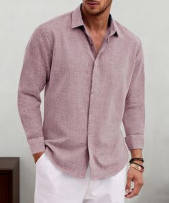 Camisas casuales de lino para hombre, de manga larga, cuello y botones, para playa, ropa de moda para otoño e invierno