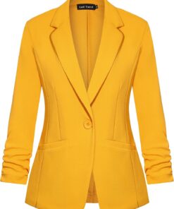 Blazer casual para mujer, chaqueta con un botón, solapa con muescas, ropa de trabajo, elegante, manga fruncida 3/4, clásica, formal