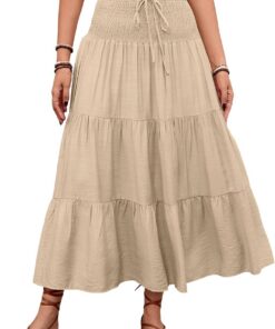 Falda casual fluida para mujer, falda midi de verano, falda bohemia midi acampanada, falda midi lisa DJ246-1