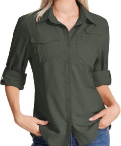 Camisa Safari para mujer, protección solar UPF 50, secado rápido, manga larga, senderismo, pesca, viajes al aire libre