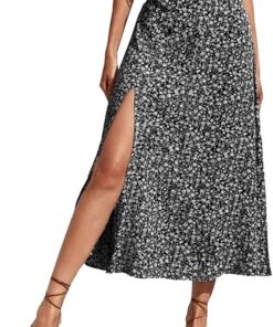 Falda Mujer Verano Larga Falda con Flor con Ranura A Línea A Floral Floral De Cintura Altaropa Elegante