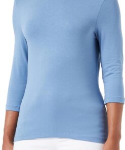 VERO MODA Camiseta elástica de Manga 3/4 para Mujer Cuello de Barco básico Top Ajustado de Manga Larga de Ajuste Regular VMPANDA
