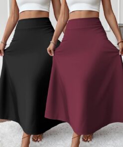 Falda larga elegante de 2 piezas para mujer, de primavera, moderna, oculta, cintura alta, acampanada, longitud al tobillo, regalo para el día de San Valentín