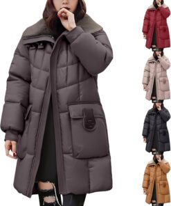 HUIFUAO Abrigos de invierno para mujer, chaquetas largas con cremallera, chaquetas acolchadas cálidas, chaquetas acolchadas de manga larga, abrigos casuales de moda con bolsillos, A01 blanco #1, L