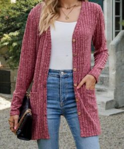Suéter de punto para mujer, para primavera, otoño, manga larga, frente abierto, cárdigan de punto, ligero, casual, con bolsillos