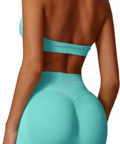 IMEKIS Conjunto de gimnasio de 2 piezas para mujer, sujetador deportivo con cintura alta, pantalones cortos, ropa deportiva, jogging, pilates, entrenamiento, traje deportivo