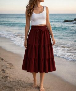 Falda larga plisada de verano para mujer, falda larga plisada de cintura alta, vestido de playa bohemio con bolsillos, falda casual fluida