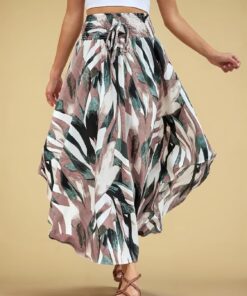 Falda bohemia floral midi para mujer, cintura alta, plisada, acampanada, falda larga fluida, atuendo casual de verano