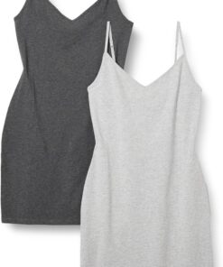 Amazon Essentials Vestido Lencero de Algodón Ajustado para Superponer Mujer, Pack de 2