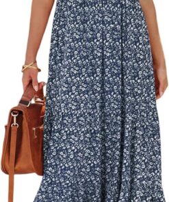 PRETTYGARDEN Vestidos de Primavera con Parte Superior Fruncida para Mujer, Vestido Largo Floral de Manga Corta 2024 para Mujer Moderno Mujer