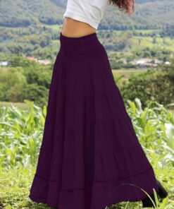 Faldas largas escalonadas para mujer, con cintura alta elástica, para verano, a la moda, estilo bohemio