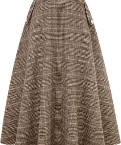 Idealsanxun - Falda larga de lana para mujer, de cintura alta, acampanada, a cuadros, para otoño e invierno