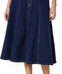 Amazon Essentials Mujer Falda Midi Acampanada de Mezclilla de Talle Alto con Botones