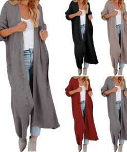 HUIFUAO - Suéteres largos tipo cárdigan para mujer, suéteres de punto de gran tamaño, abrigos cálidos para otoño e invierno, abrigos cálidos de moda, elegantes, de manga larga, frente abierto, ropa
