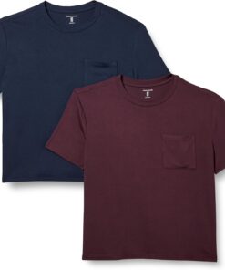 Amazon Essentials Camiseta con Bolsillo de Cuello a la Caja, Manga Corta, Ajuste Informal y de Punto Mujer, Pack de 2