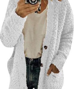 OMZIN Mujeres Chunky Knit Button Cardigan Manga Larga Suave Frente Abierto Cardigan Invierno Outwear con Bolsillos