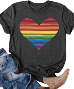 hohololo Camisa de orgullo LGBT para mujer, diseño de corazón arcoíris, camiseta informal de manga corta para mujer
