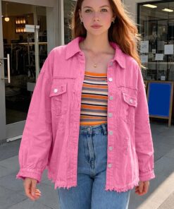 Chaqueta de mezclilla desgastada para mujer, chaqueta de mezclilla de manga larga con botones y detalles rasgados, abrigo casual de estilo urbano para otoño y primavera, para uso diario, capas, XL