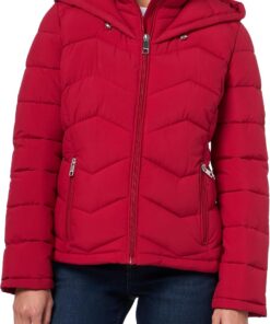 Calvin Klein Stretch Fabric Puffer Jacket With Hood – Warm Quilted Zip Front Coat Parka Mujer (Pack de 1)