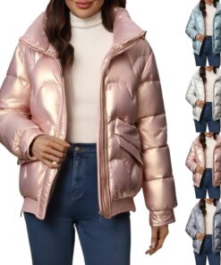 HUIFUAO - Chaquetas acolchadas para mujer, chaquetas acolchadas de gran tamaño con cremallera, para otoño e invierno, cálidas, gruesas, de manga larga, abrigos de plumón de moda, informales, cuello