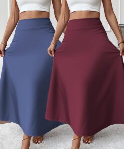 Falda larga elegante de 2 piezas para mujer, de primavera, moderna, oculta, cintura alta, acampanada, longitud al tobillo, regalo para el día de San Valentín