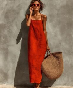 Cárdigan largo para mujer con escote cuadrado y tirantes para un vestido casual, perfecto para vacaciones en la playa y uso diario