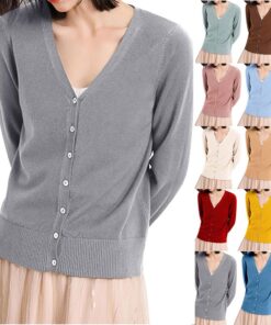 HUIFUAO - Cárdigan de punto para mujer, talla grande, cuello en V, con botones, para otoño, color liso, manga larga, ligero, para exteriores, café, M