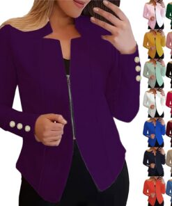 HUIFUAO - Blazers con cremallera para mujer, chaquetas de traje de talla grande, para negocios, casual, trabajo, elegante, de manga larga, abrigos de otoño, cárdigan de moda, azul, 5XL