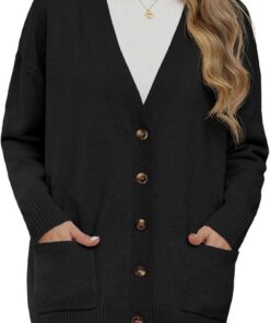GRECERELLE Cárdigan de invierno para mujer, de punto, manga larga, con botones, cuello en V, ropa de abrigo de gran tamaño con bolsillo