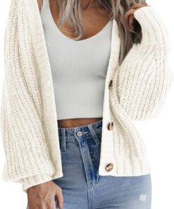 HOTOUCH Cardigans for Women UK Short Open Front Jumpers with Buttons Ladies Loose Long Sleeve Knitwear Oversized Sweater