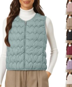 HUIFUAO - Chaqueta acolchada sin mangas para mujer, talla grande, chaleco acolchado de plumón para otoño e invierno, chaleco acolchado con cuello en V, chaleco con botones, abrigo térmico para