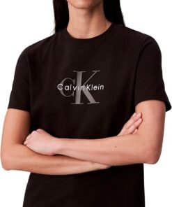 Calvin Klein Camiseta de Manga Corta Mujer Hero Classic Monologo tee con Cuello Redondo