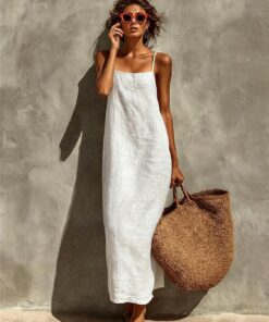 Cárdigan largo para mujer con escote cuadrado y tirantes para un vestido casual, perfecto para vacaciones en la playa y uso diario