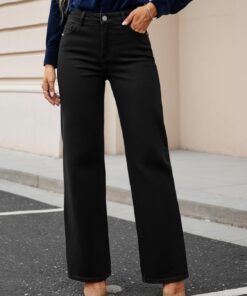 Pantalones vaqueros relajados de pierna ancha para mujer, cintura elástica, pantalones de mezclilla ligeros para uso casual y diario