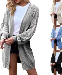 HUIFUAO - Suéteres de manga farol para mujer, talla grande, suéteres de punto midi, abrigos de otoño e invierno, ropa de abrigo cálida de moda, suéteres de manga larga con botones, chaquetas tipo