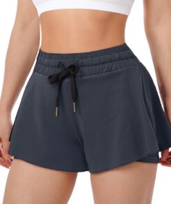 ThreeH Mujer Fluido Yoga Shorts 2 en 1 Elastano Rápido Dry Deportes Fitness Correr Pantalones Cortos Verano