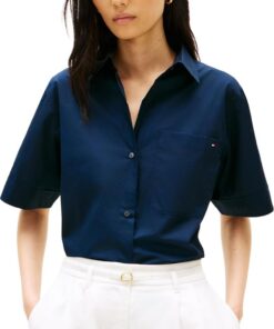 Tommy Hilfiger ESS Poplin SS Shirts Ww0ww48899 Camisa S/S Mujer (Pack de 1)