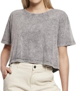 Build Your Brand Ladies Acid Washed Cropped tee Camiseta Mujer