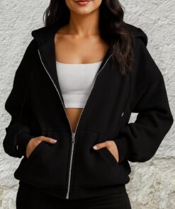 Sudaderas con capucha para mujer, con cremallera, de manga larga, cómodas