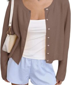 Cárdigan ligero con botones para mujer, manga larga, cuello redondo, suéteres de punto