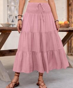 Falda casual fluida para mujer, falda midi de verano, falda bohemia midi acampanada, falda midi lisa DJ246-1