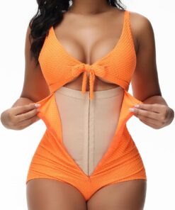 SHAPSHE Traje de baño de una pieza con control de abdomen para mujer, traje de baño adelgazante, nudo frontal, bikini push up