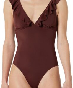 Amazon Essentials Traje de Baño de una Sola Pieza con Cuello en V y Volantes Mujer