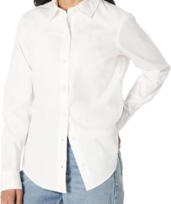 Amazon Essentials Camisa de Vestir con Botones de Popelina Elástica Mujer