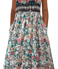Vestido largo sin mangas para mujer, casual, bohemio, estampado floral, vestido largo con bolsillos, ajuste holgado, vestido de verano acampanado para viajes a la playa