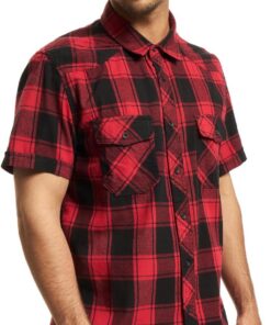 Brandit Half-Sleeve Checked Hombre Camisa Manga Corta Negro/Gris 100% algodón Regular