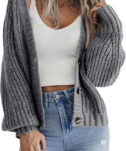 HOTOUCH Cardigans for Women UK Short Open Front Jumpers with Buttons Ladies Loose Long Sleeve Knitwear Oversized Sweater