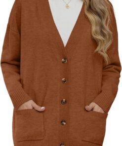 GRECERELLE Cárdigan de invierno para mujer, de punto, manga larga, con botones, cuello en V, ropa de abrigo de gran tamaño con bolsillo